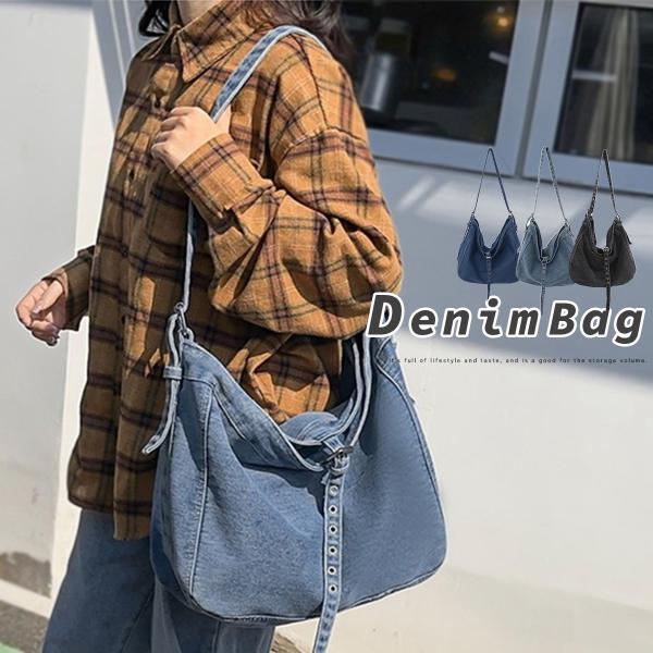 ショルダーバッグ レディース 大容量 斜め掛け a4 大きめ デニム ストリート カジュアル デニム...