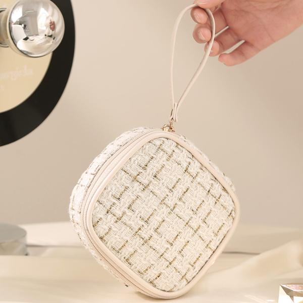 化粧ポーチ 機能的 小さめ  レディース  メイクポーチ 小物入れ 大容量 ツイード フルメイク収納...