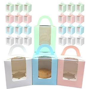 Leiasnow ケーキボックス 24個 カップケーキ 箱 窓付き菓子箱