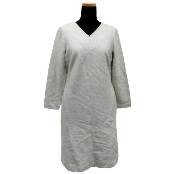 美品 M-Premier エムプルミエ ウール ワンピース Vネック 長袖 共布ベルトリボン バック...