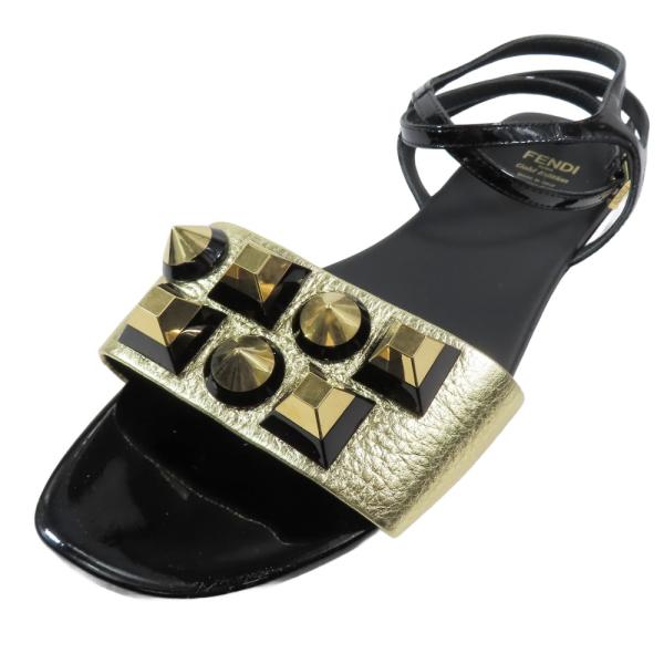 未使用 FENDI フェンディ サンダル アンクルストラップ ピラミッドビッグスタッズ フラット シ...