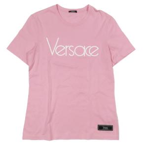 未使用 Versace ヴェルサーチ フロント 1978 リエディション ロゴ Tシャツ カットソー クルーネック 半袖 トップス ピンク 36 レディース 古着 中古