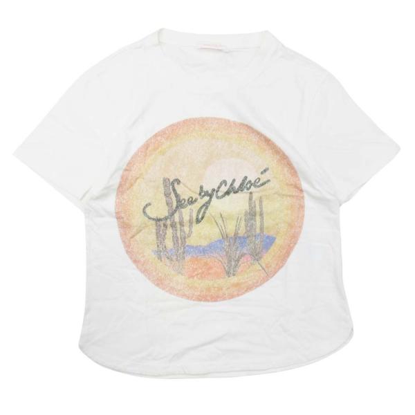 美品 18ss See By Chloe シーバイクロエ Tシャツ サンセット ロゴ プリント 半袖...