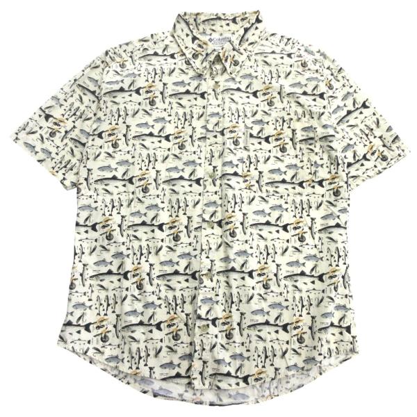 00s Columbia コロンビア レインボートラウト フライフィッシング 総柄 シャツ 半袖 さ...