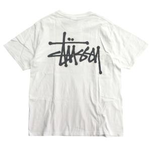 STUSSY ステューシー BASIC STUSSY TEE Tシャツ カットソー 半袖 ストックロゴ バックプリント サイズM 白 ホワイト メンズ 古着 中古