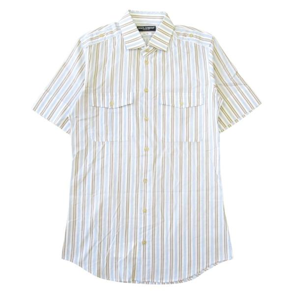 DOLCE&amp;GABBANA ドルチェ&amp;ガッバーナ ドルガバ スリムフィット ストライプ シャツ カッ...