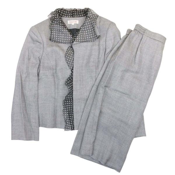 美品 YUKI TORII ユキトリイ ウールシルク スカートスーツ セットアップ ドットチュール ...