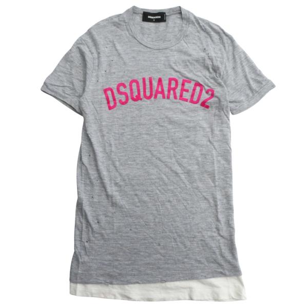 美品 16SS DSQUARED2 ディースクエアード フロッキーロゴ プリント Tシャツ ダメージ...