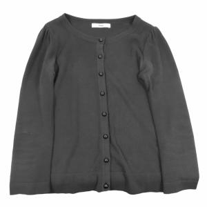 14SS Rene ルネ コットンニット カーディガン 長袖 ラウンドネック ハイゲージ カットソー 34 ブラック レディース 古着 中古