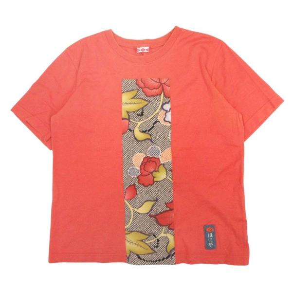良品 ほにや ちりめん切替 Tシャツ カットソー トップス 半袖 クルーネック 和柄 小紋柄 S オ...