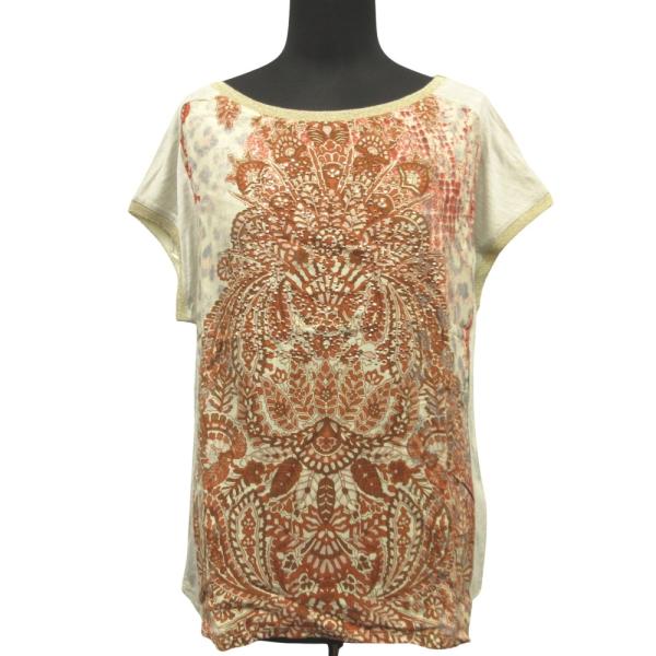美品 Desigual デシグアル Tシャツ カットソー スタッズ プリント S ベージュ レディー...