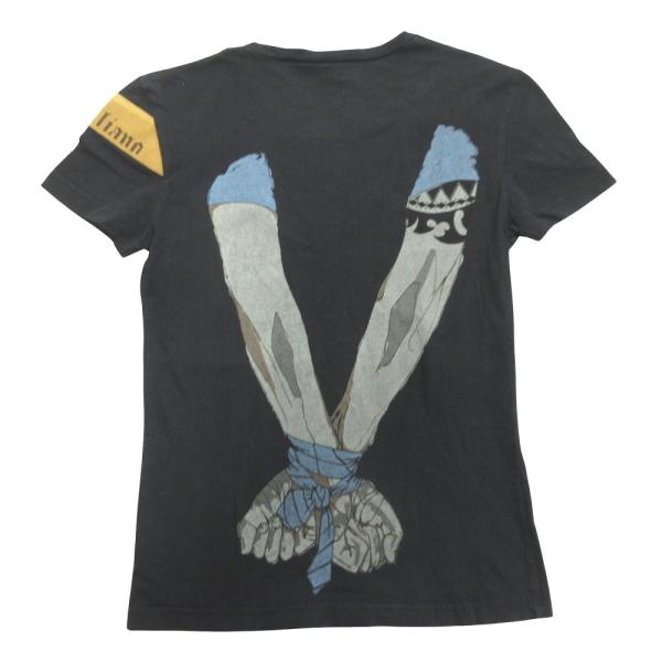 美品 Galliano ガリアーノ 90's ハンド プリント Tシャツ カットソー レザー 切替 ...