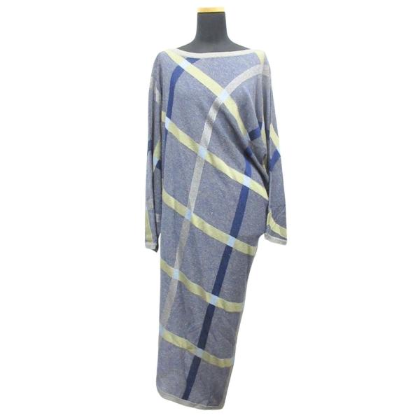 良品 80's ISSEY MIYAKE イッセイミヤケ チェック アシンメトリー ニット ロング ...