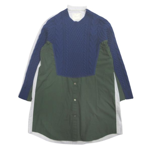 sacai サカイ 異素材 ドッキング ワンピース ドレス カットソー 再構築 ニット シャツ 切替...