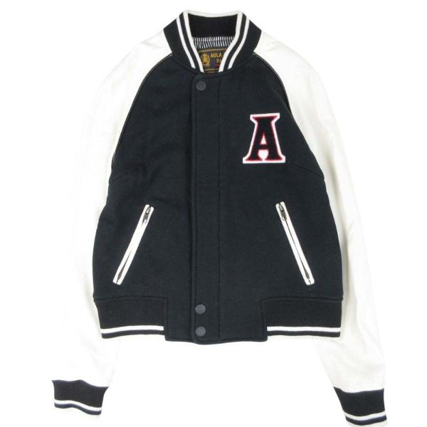 良品 14ss AULA AILA BASE アウラアイラ ベース レザー スウェット 切替 スタジ...