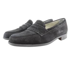 良品 TRUSSARDI トラサルディ コインローファー スエード レザー メダリオン スリッポン ペニーローファー シューズ 革靴 24 黒 メンズ 古着 中古