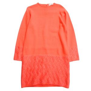 良品 GUIDO PASQUALI グイドパスカーリー モヘア 切替 ニット ワンピース プルオーバー ひざ丈 長袖 ヴィンテージ 42オレンジ レディース 古着 中古