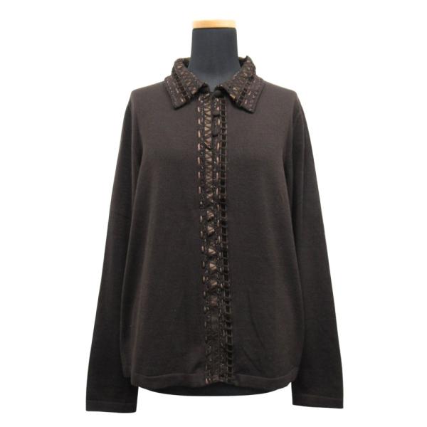 美品 HERNO ヘルノ ウール ニット ポロシャツ カットソー 長袖 大きいサイズ 46 XL 茶...