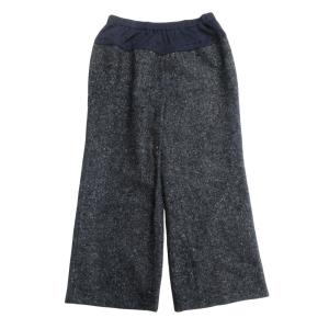 美品 JUNKO KITO ジュンコ キトウ ウエスト切替 ワイド パンツ ニット イージー ウエストゴム 40 グレー系 ネイビー レディース 古着 中古