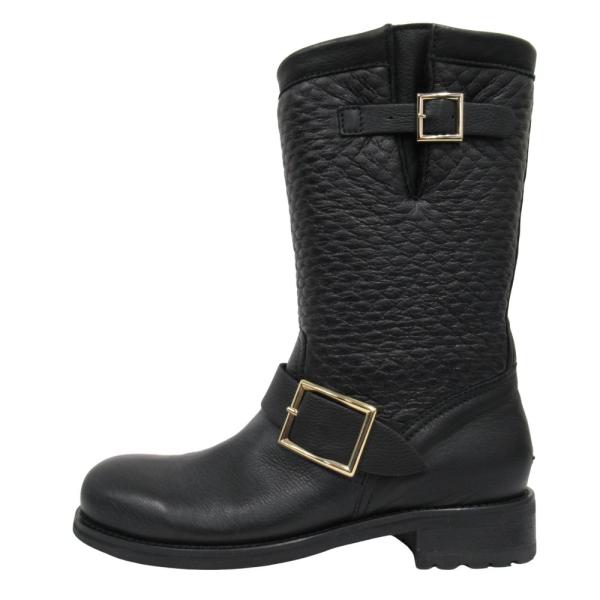 美品 JIMMY CHOO ジミーチュウ ラムレザー バイカー エンジニア ブーツ シューズ 靴 ゴ...