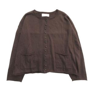 美品 Studio Clip スタディオクリップ カーディガン カットソー クルーネック ポケット 長袖 茶 ブラウン レディース 古着 中古
