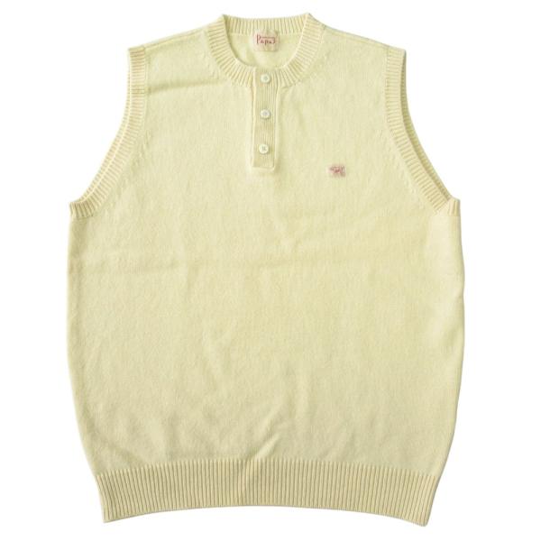 美品 Papas パパス ウール ニット ベスト カットソー ノースリーブ ヘンリーネック サイズM...