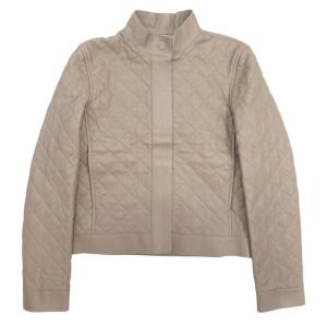 未使用 23aw HERMES エルメス 鹿革 ディアスキン キルティング ライダースジャケット セリエボタン ブルゾン 34 グレージュ レディース 古着 中古