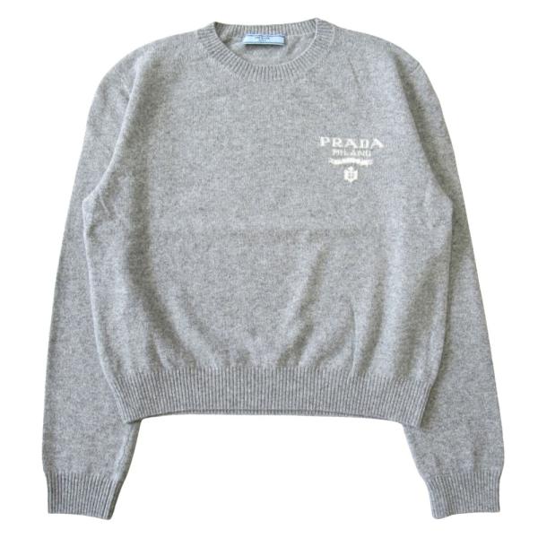 新品同様 PRADA プラダ カシミヤ混 ニット セーター カットソー 長袖 インターシャ ロゴ サ...