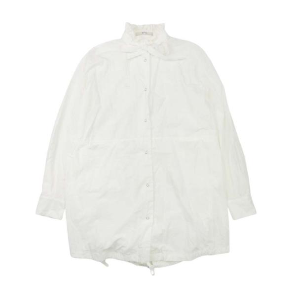 美品 pelleq ペレック スタンドカラー フリル ロング シャツ ブラウス カットソー 長袖 ボ...