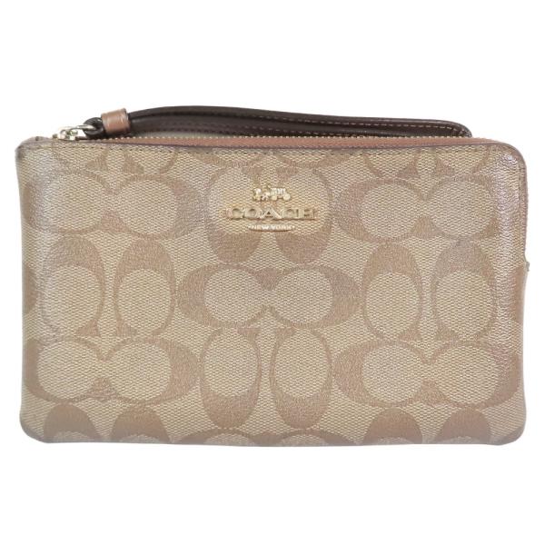 良品 COACH コーチ シグネチャー リストレット ストラップ ポーチ 小物入れ レザー ブラウン...