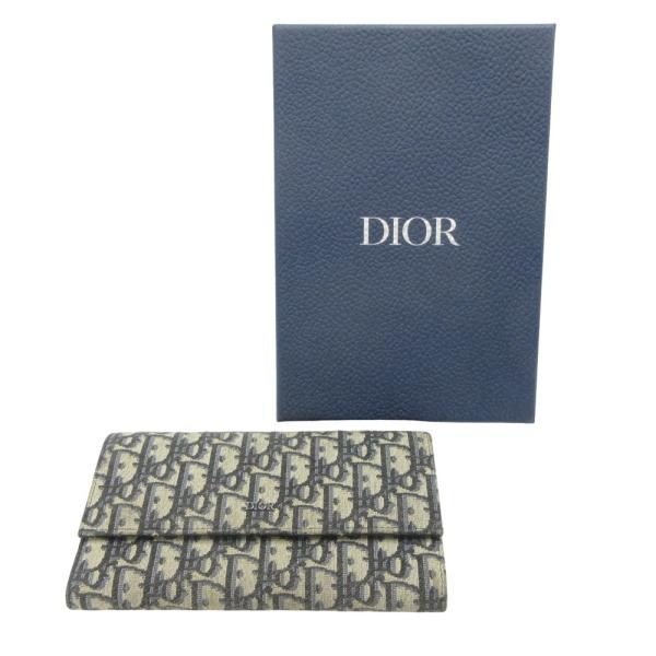 美品 DIOR ディオール ロング フラップ ウォレット 長財布 二つ折り オブリーク ジャカード ...