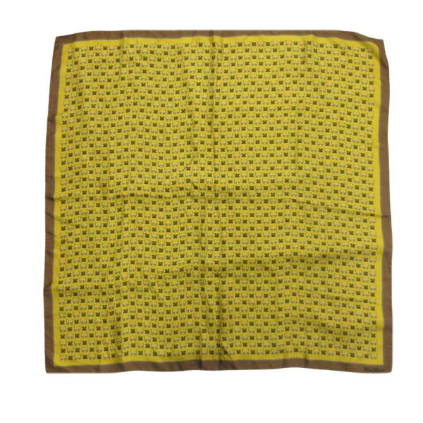 良品 MAX MARA マックスマーラ アルパカ柄 大判スカーフ ロゴ 総柄 白タグ 約90cm 黄...