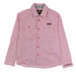 THE ETBX イーティービーエックス コットン 長袖 ワークシャツ false&truth ワッペン 刺繍 ストライプ 03 赤白 メンズ 古着 中古