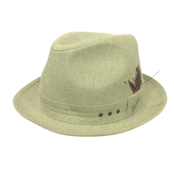 良品 Borsalino ボルサリーノ ソフト ハット 中折れ 帽子 ロゴ 刺繍 フェザー ウール ...