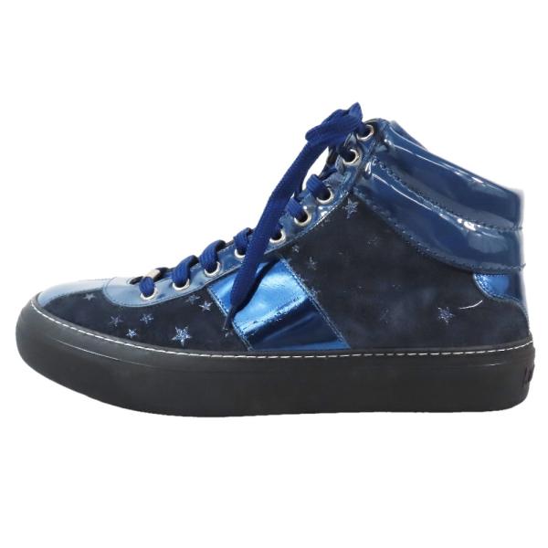 未使用 JIMMY CHOO ジミーチュウ ハイカット スニーカー スター エナメル スエード レザ...