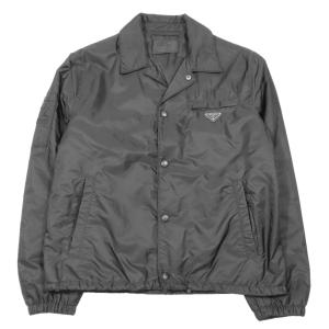 新品同様 20AW PRADA プラダ トライアングルロゴ ナイロン コーチジャケット ブルゾン Re-Nylon SGB737 三角ロゴプレート 46 ブラック メンズ 古着 中古