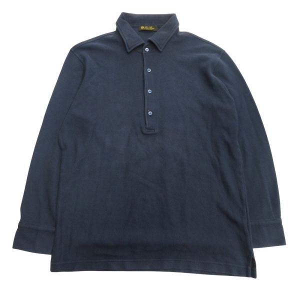 Loro Piana ロロピアーナ ロング ポロシャツ カットソー 長袖 無地 L ネイビー メンズ...