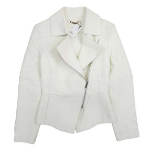 新品同様 HERMES エルメス ディアスキン 鹿革 ダブルライダース ジャケット キルティング ブルゾン アウター 34 白 ホワイト レディース 古着 中古