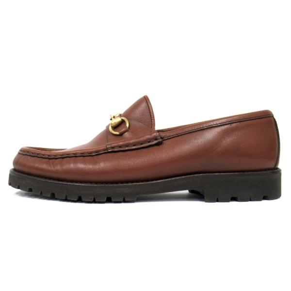 良品 GUCCI グッチ ホースビット レザー ローファー シューズ ゴールド金具 サイズ36.5 ...