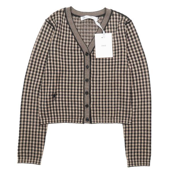 未使用 Christian Dior アンサンブル カーディガン ノースリーブ ニット チェック柄 ...