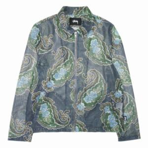 新品同様 STUSSY x NOMA t.d. ステューシー ノーマ 20ss ペイズリー メッシュジャケット ジップアップ ブルゾン 総柄 S ネイビー メンズ 古着 中古
