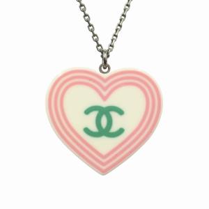美品 CHANEL シャネル ハート ココマーク ロゴ ネックレス アクセサリー ジュエリー ヴィンテージ シルバー/ホワイト メンズ レディース 古着 中古
