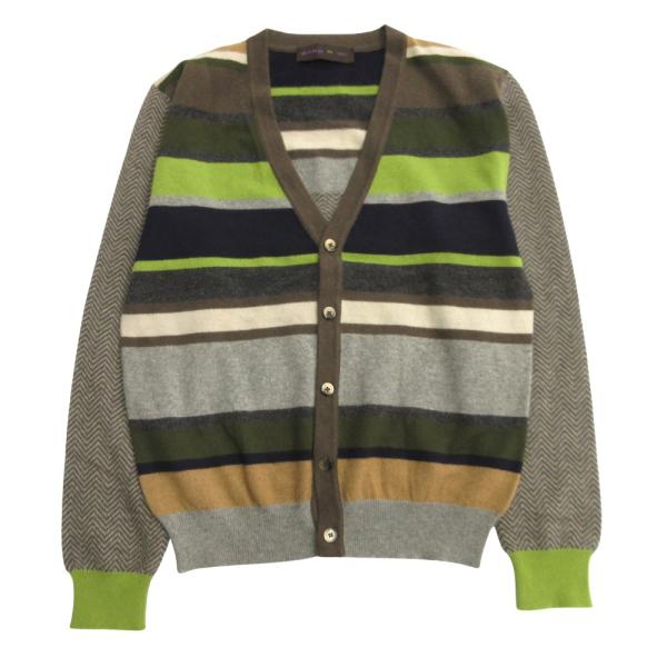 美品 ETRO エトロ カシミヤ カーディガン ニット セーター ボーダー ヘリンボーン Ｍ 茶 ブ...