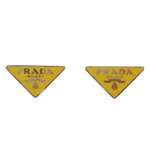 美品 PRADA プラダ トライアングルロゴ スタッドピアス 三角プレート アクセサリー ジュエリー...