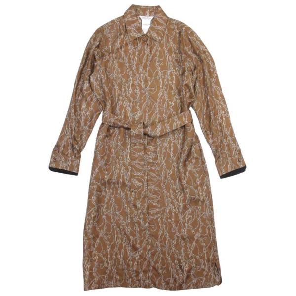 美品 Max Mara マックスマーラ 白タグ シルクツイル シャツワンピース ドレス 総柄 長袖 ...