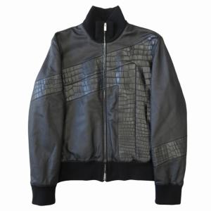 未使用 HERMES エルメス クロコダイル ラムスキン レザー ジャケット ブルゾン ライダース シルバー金具 アーカイブ 50 ブラック メンズ 古着 中古