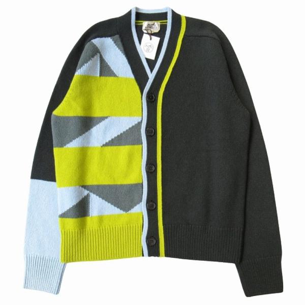 未使用 HERMES エルメス 22AW タングラム ストライプ カーディガン カットソー カシミヤ...