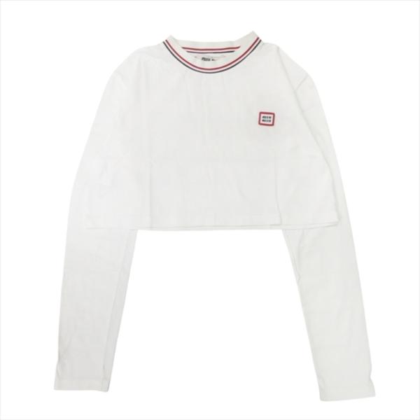 新品同様 MIUMIU ミュウミュウ 22aw クロップド ロング Tシャツ カットソー 長袖 ロゴ...