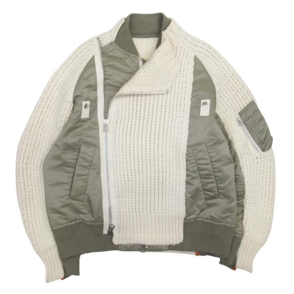 美品 Sacai サカイ 23aw ニットコンビ ボンバージャケット MA-1 ブルゾン アウター ...