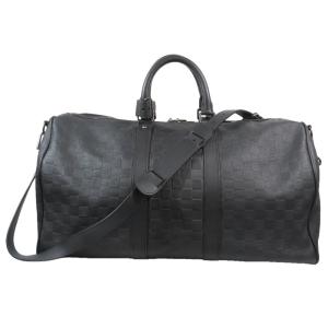 LOUIS VUITTON ルイヴィトン 2way ボストン ハンドバッグ ショルダー ダミエ アンフィニ キーポル レザー N41145 ブラック メンズ 古着 中古